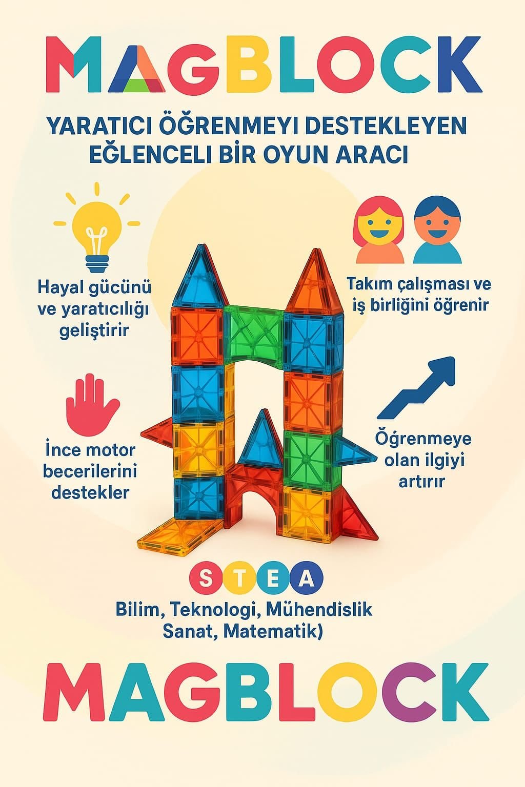 36 Parça Manyetik Yapı Blokları. Tamamı mıknatıslı. İthal ürün - Görsel 4